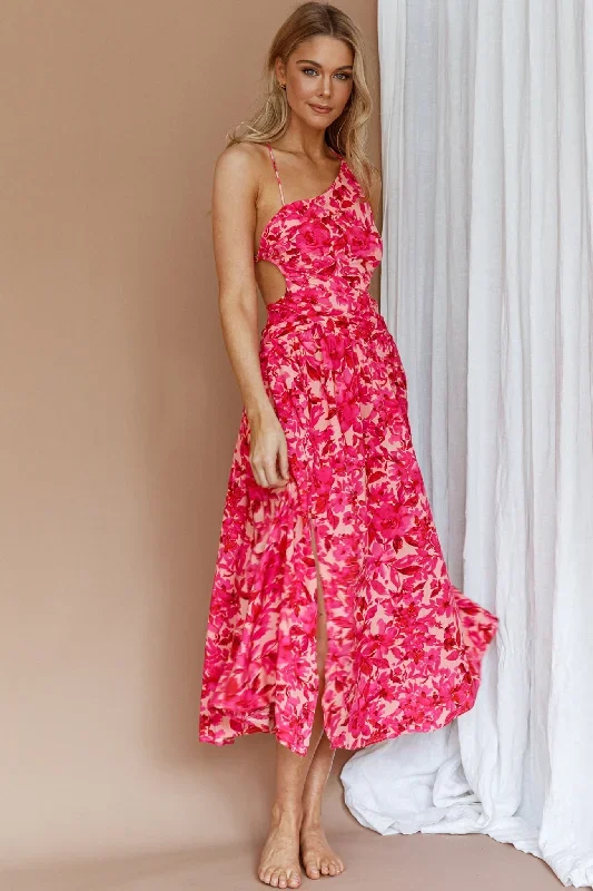 Destination Open Back Midi Dress Floral Pink