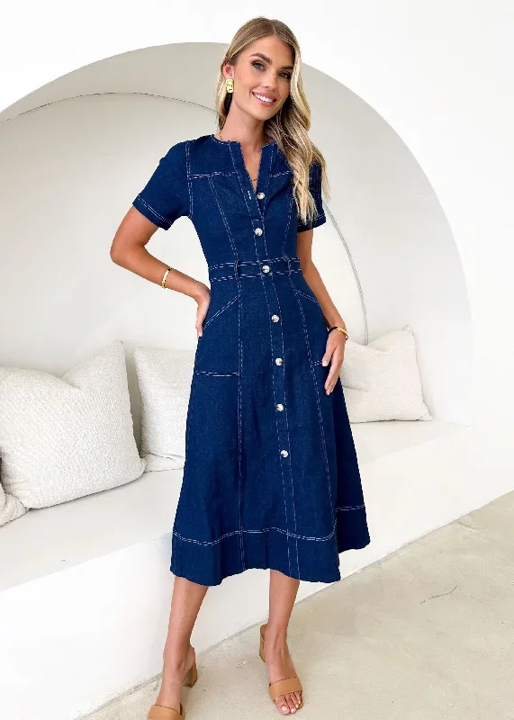 Donna Denim Midi Dress - Indigo