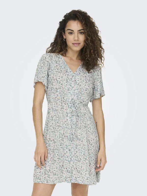 Evida Short Sleeve Mini Dress-Gray Mist