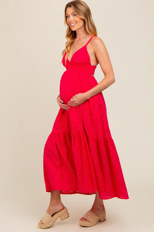 fuchsia-eyelet-lace-maternity-midi-dress