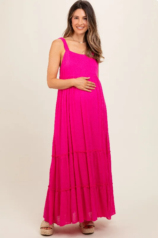 Fuchsia Tiered Maternity Maxi Dress