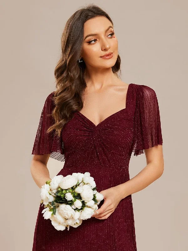 glittery-a-line-high-slit-elastic-waist-short-sleeves-back-lace-up-bridesmaid-dress-es02004