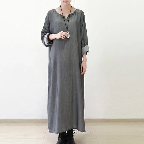 Gray Silk Dresses Fall Maxi Dress Long Sleeve Maxi Dress