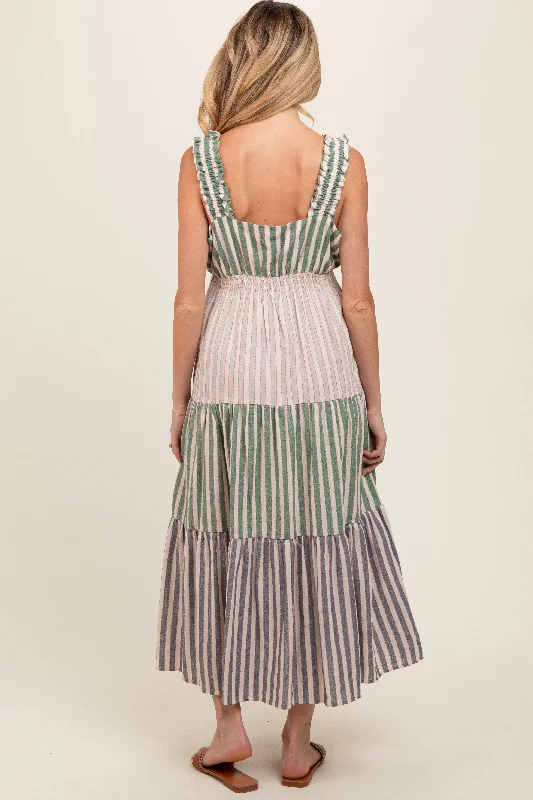 green-colorblock-striped-tiered-maternity-midi-dress