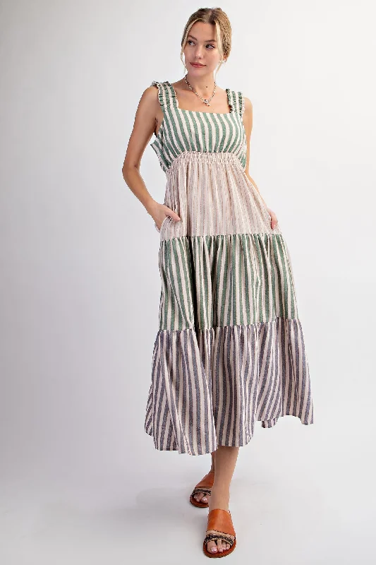 green-colorblock-striped-tiered-maternity-midi-dress