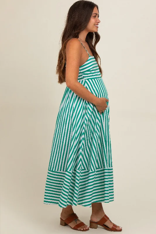 green-contrast-stripe-maternity-midi-dress