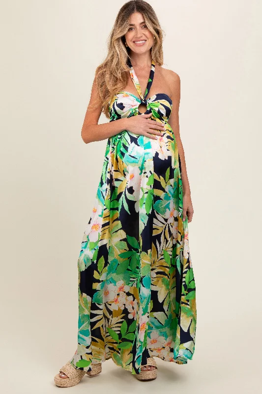 Green Floral Cutout Maternity Maxi Dress