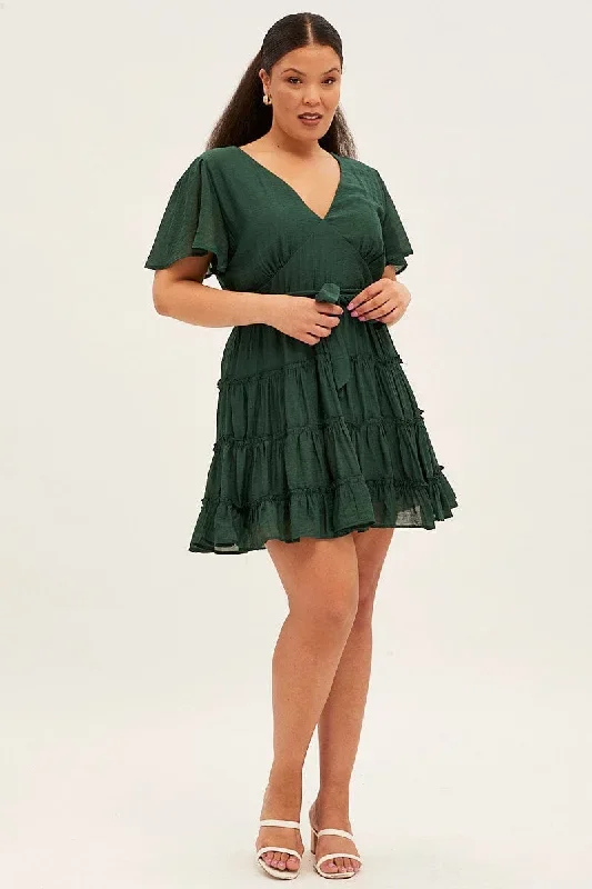 green-mini-dress-short-flare-sleeve-textured-frill-ced1760-10a-1