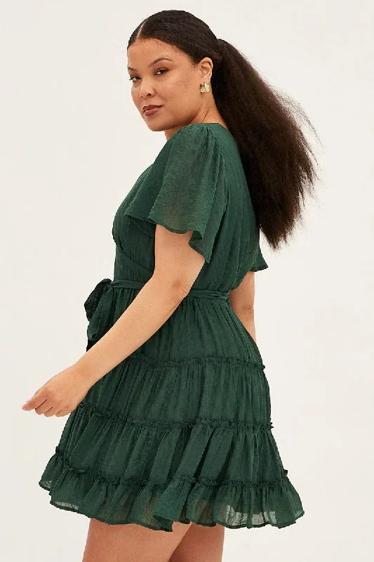 green-mini-dress-short-flare-sleeve-textured-frill-ced1760-10a-1