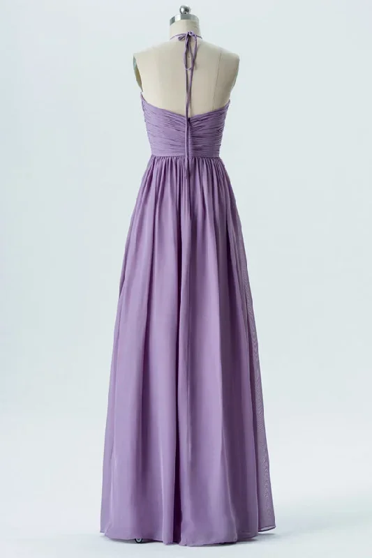 halter-straps-lavender-chiffon-bridesmaid-dress