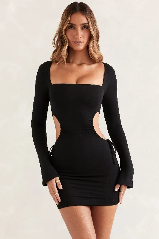 Long Sleeve Cut Out Mini Dress in Black