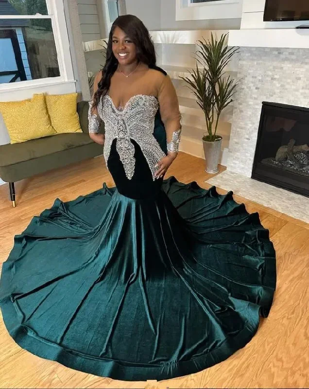 hunter-green-velvet-african-prom-dress-for-women-big-size-crystal-applique-black-girl-birthday-gown-فستان-حفلات-الزفاف