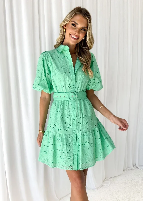 Joleena Dress - Mint Anglaise