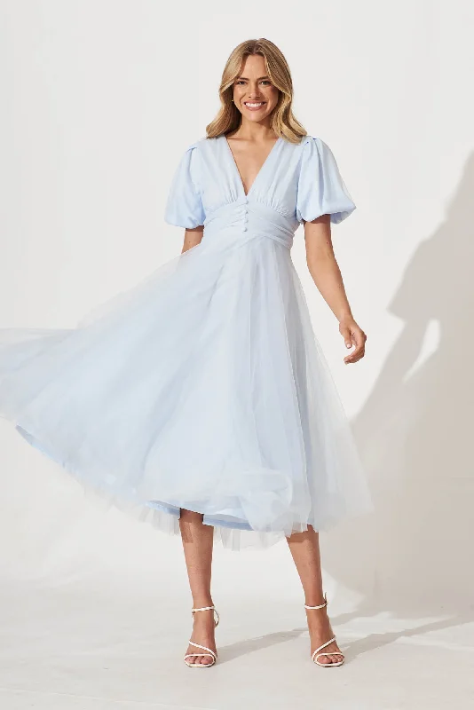 Juliet Midi Dress In Pale Blue Tulle