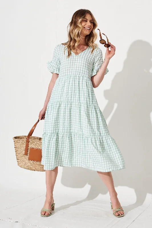 Kristen Midi Dress In Mint Gingham