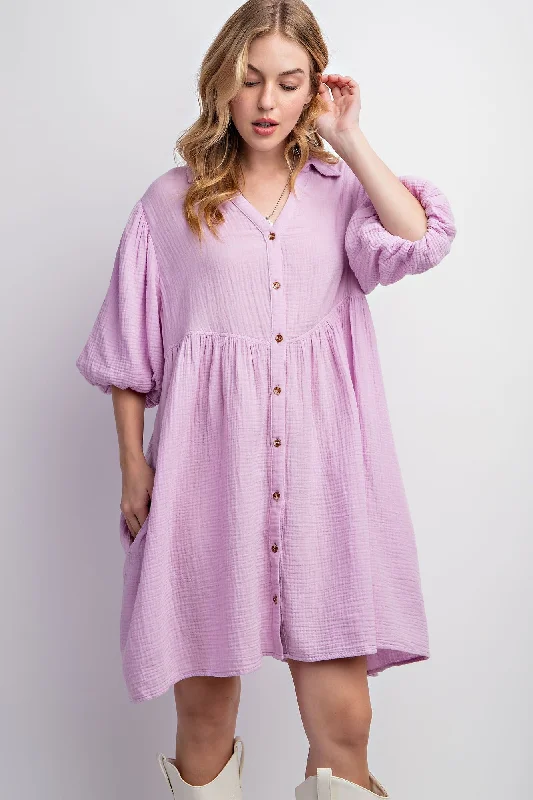 lavender-button-down-bubble-sleeve-collared-maternity-dress