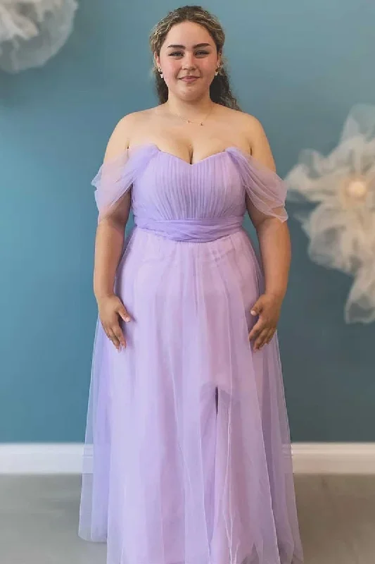 Lavender Chiffon Off-the-Shoulder A-Line Bridesmaid Dress