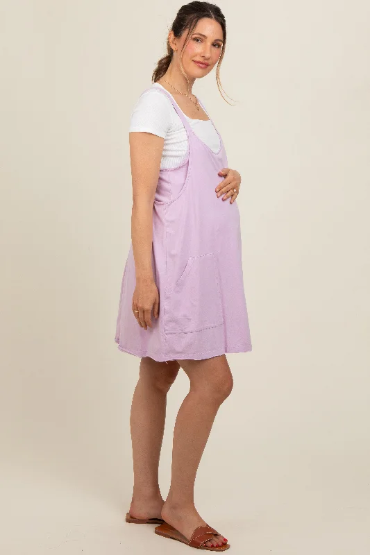 lavender-comfy-knit-maternity-mini-dress-with-shorts