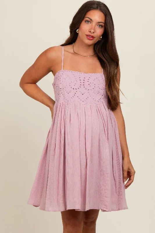 Lavender Eyelet Lace Babydoll Maternity Mini Dress