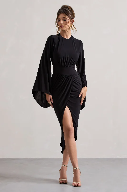 lennox-black-cape-sleeve-gathered-midi-dress-cl134664002