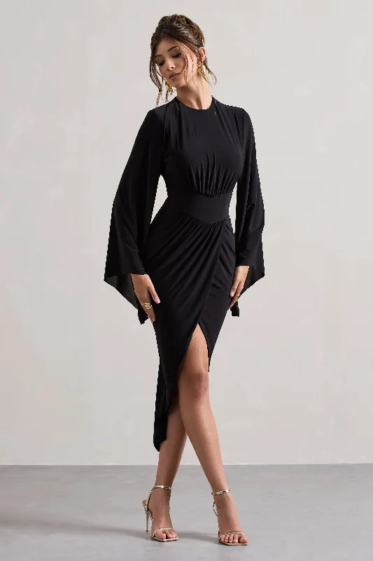 lennox-black-cape-sleeve-gathered-midi-dress-cl134664002