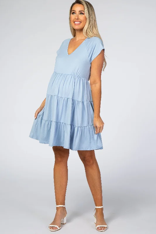 light-blue-tiered-maternity-dress