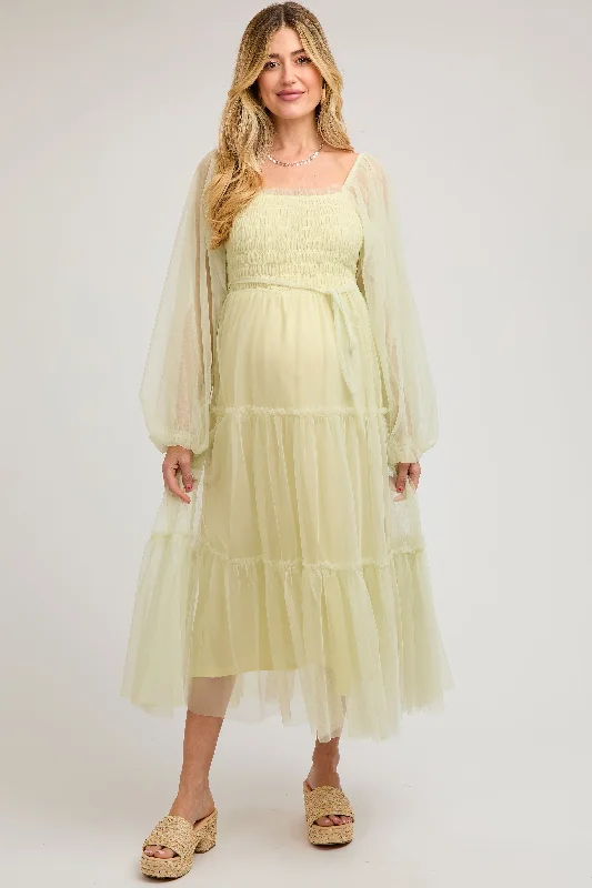 light-olive-mesh-tiered-long-sleeve-maternity-maxi-dress