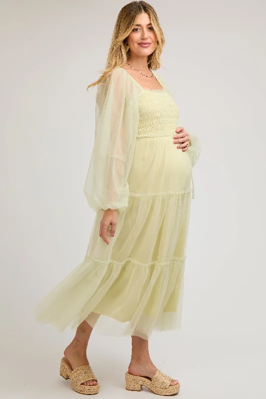 light-olive-mesh-tiered-long-sleeve-maternity-maxi-dress