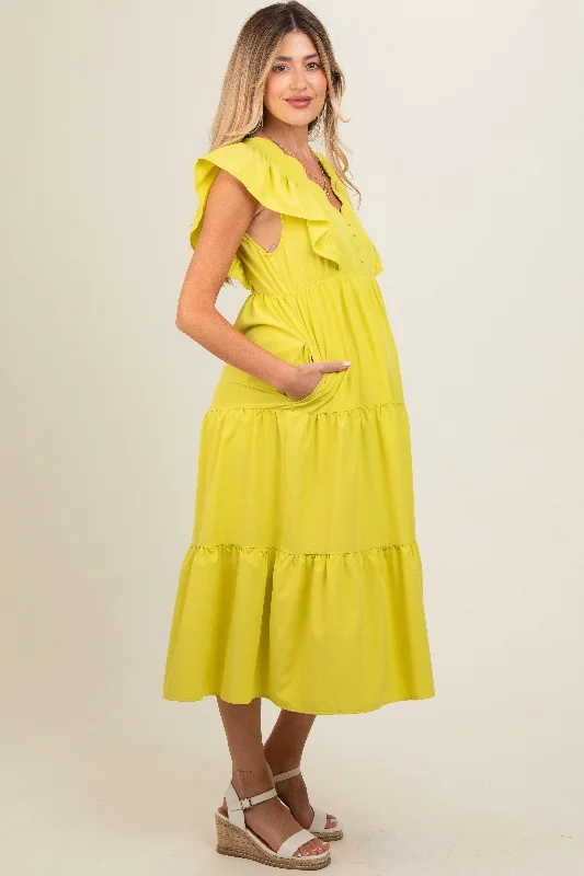 lime-flutter-sleeve-tiered-maternity-midi-dress