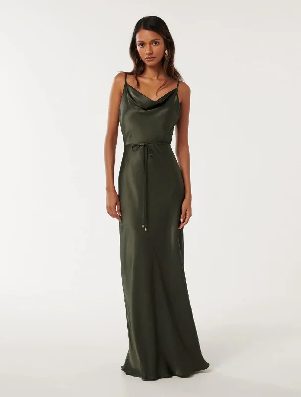 Lucy Petite Satin Cowl Maxi Dress