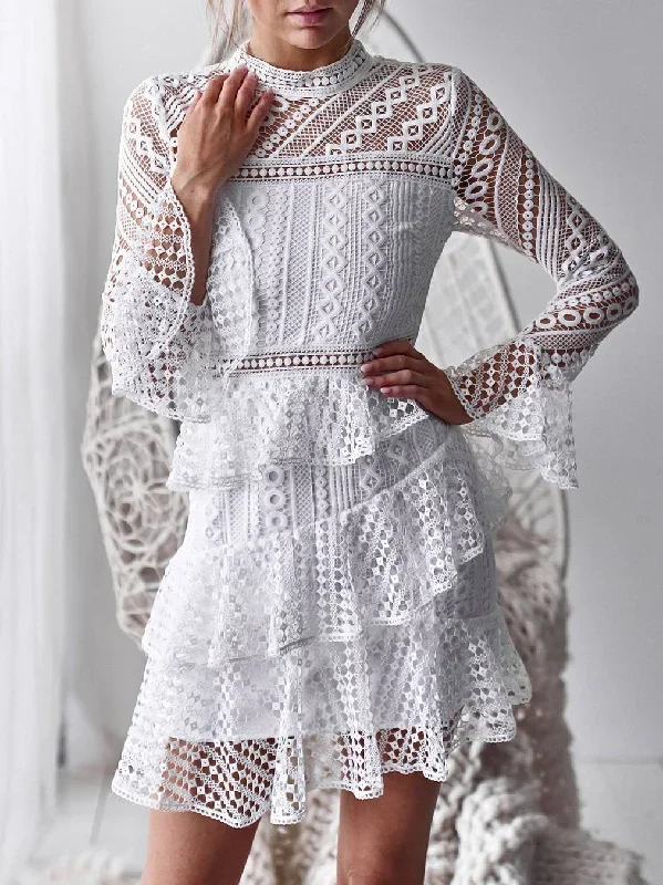 JuliaFashion-2024 Lace Ruffled Mini Dress