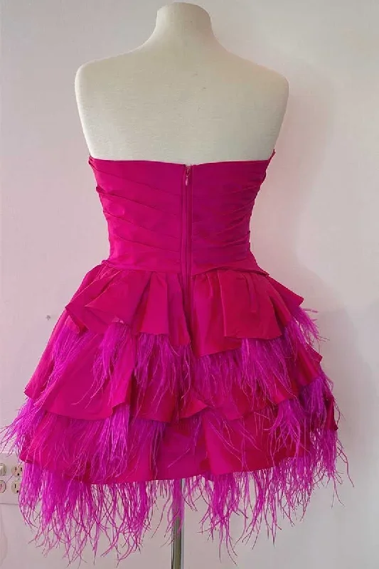 magenta-strapless-multi-tiered-mini-homecoming-dress