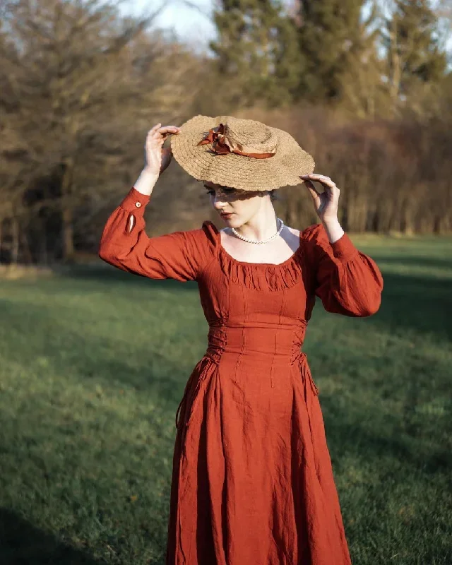 maxi-red-linen-dress-lacing-up-linen-dress-maxi-linen-dress-cocktail-dress-flared-evening-dress-linennaive