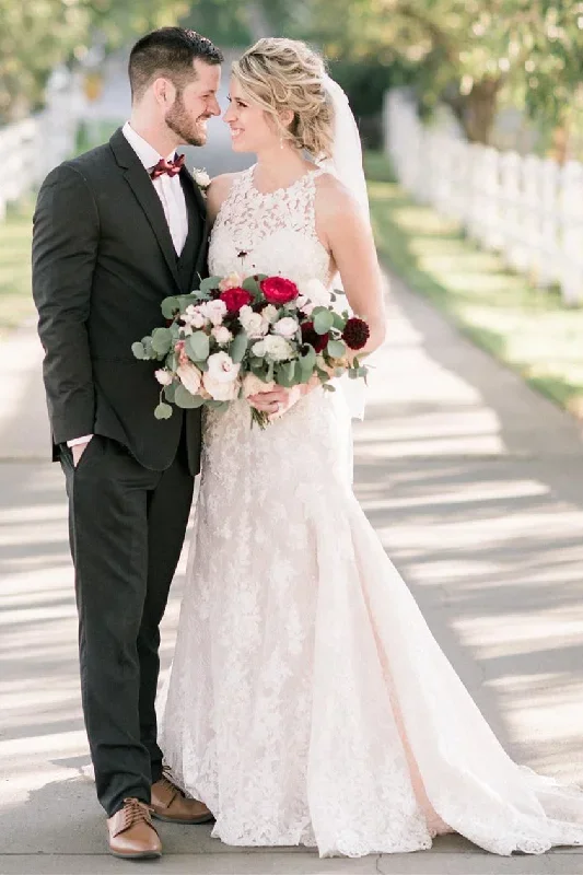 Mermaid Ivory Wdding Dress with Lace Appliques