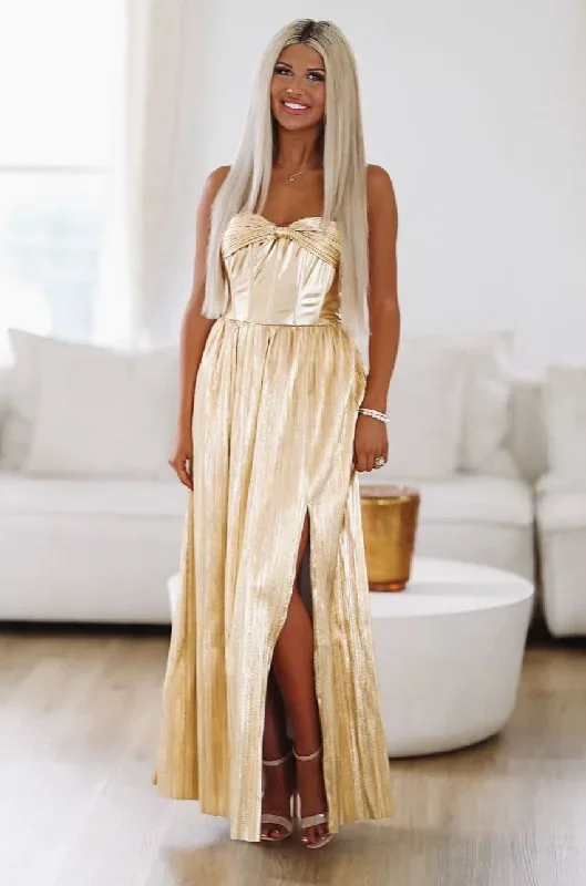 Moment For Metallic Shimmer Maxi Dress - Gold