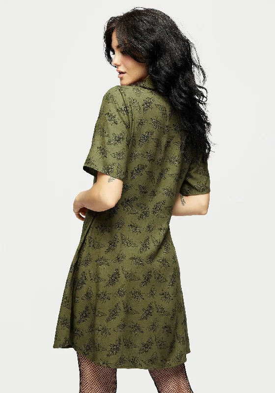 mortmoth-print-mini-shirt-dress-green