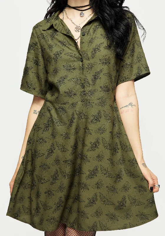 mortmoth-print-mini-shirt-dress-green