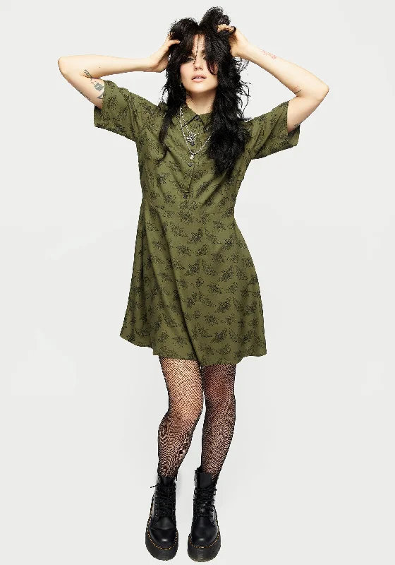 mortmoth-print-mini-shirt-dress-green