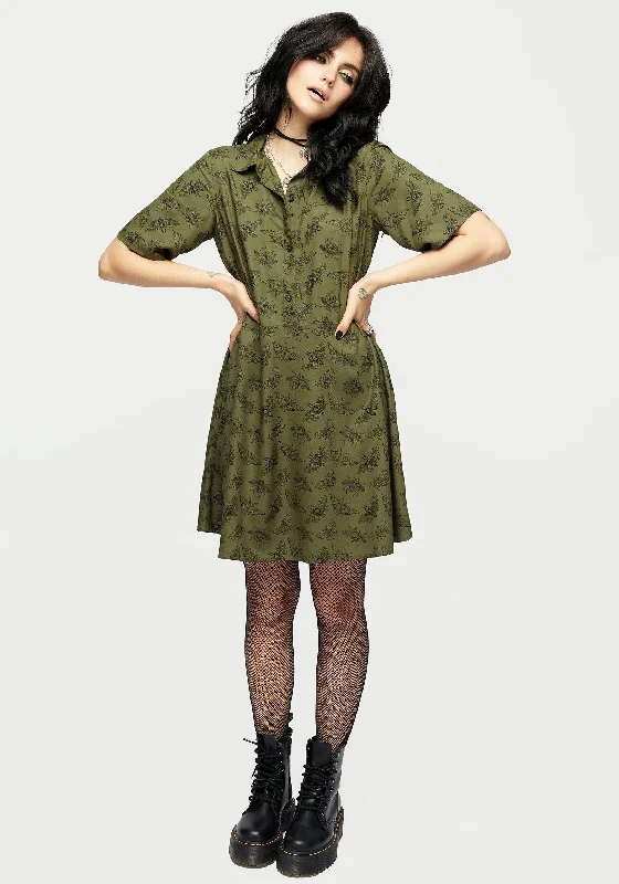 mortmoth-print-mini-shirt-dress-green