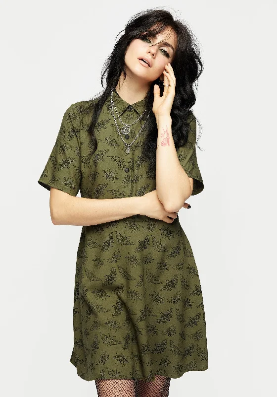 mortmoth-print-mini-shirt-dress-green