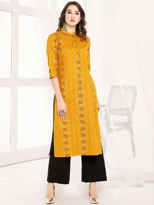 Mustard Cotton Gold Print Kurta with Palazzo