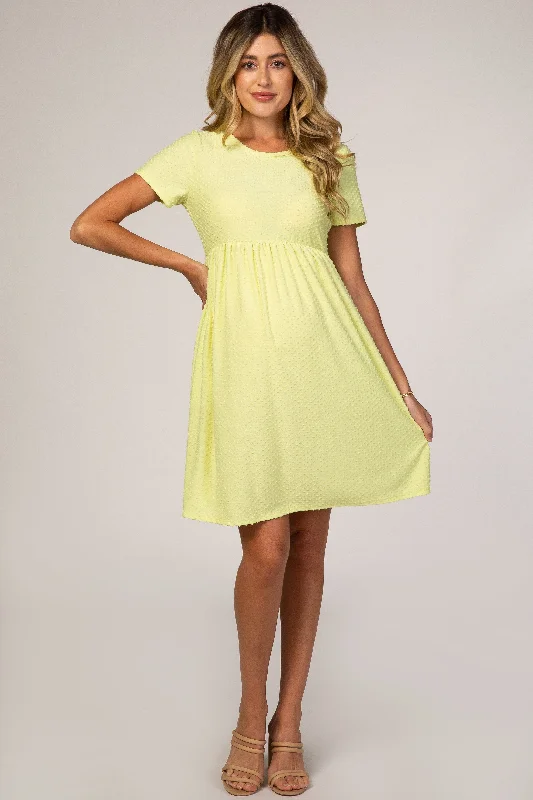 Neon Yellow Swiss Dot Short Sleeve Maternity Dress