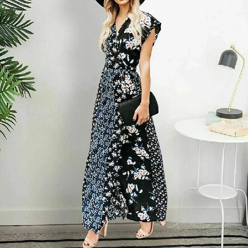 FashionSierra - New Women Boho Floral Long Maxi Loose Dress Evening Party Beach Summer Fashion Elegant Sexy Sundress Sleeveless Slimmer Clothes