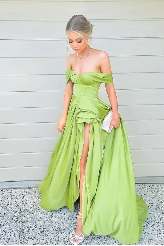 olive-green-off-the-shoulder-high-slit-prom-dress