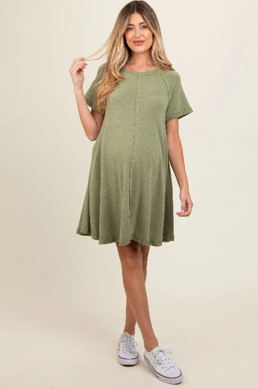 Olive Solid T-shirt Maternity Mini Dress