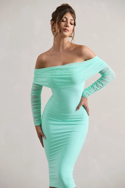 only-you-mint-ruched-mesh-bardot-midi-dress-cl124595192