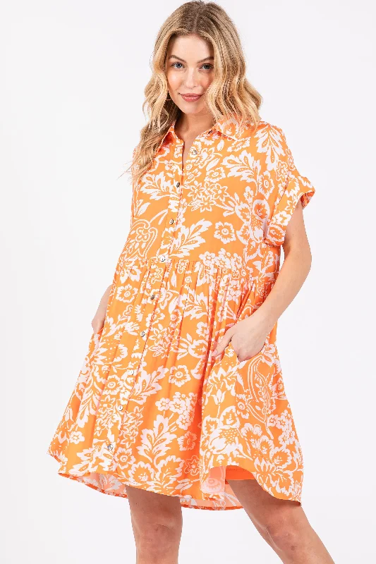 orange-floral-button-front-collared-maternity-dress