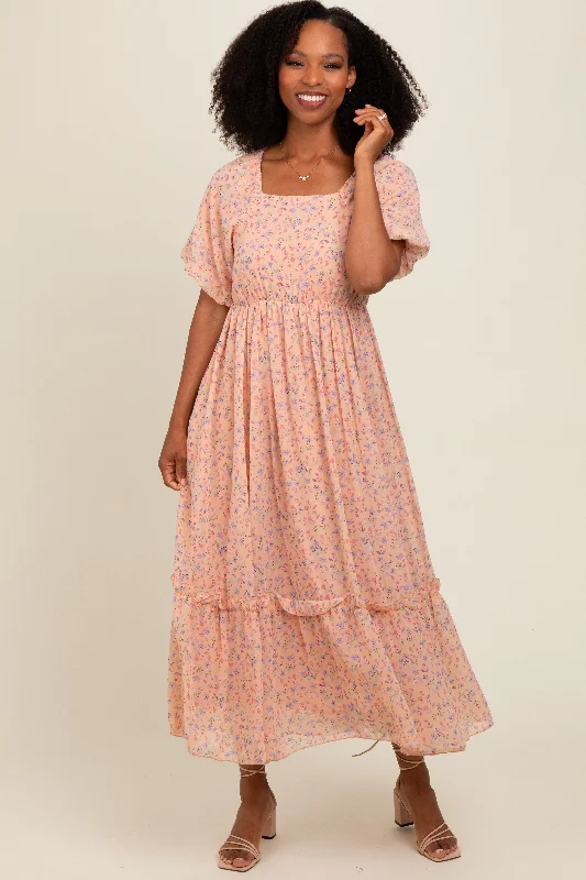 peach-floral-ruffle-hem-maternity-maxi-dress