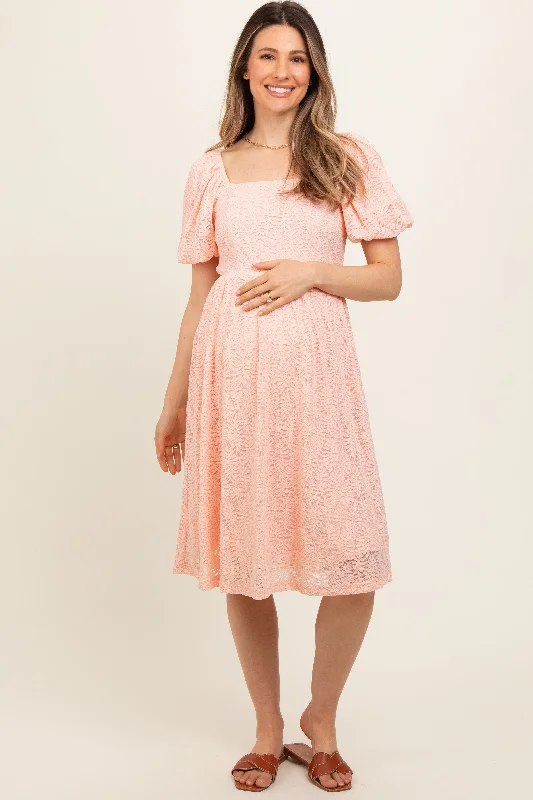 peach-lace-square-neck-maternity-dress