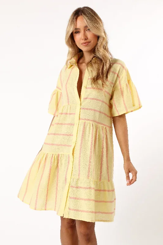 Peachy Mini Dress - Yellow Pink Stripe